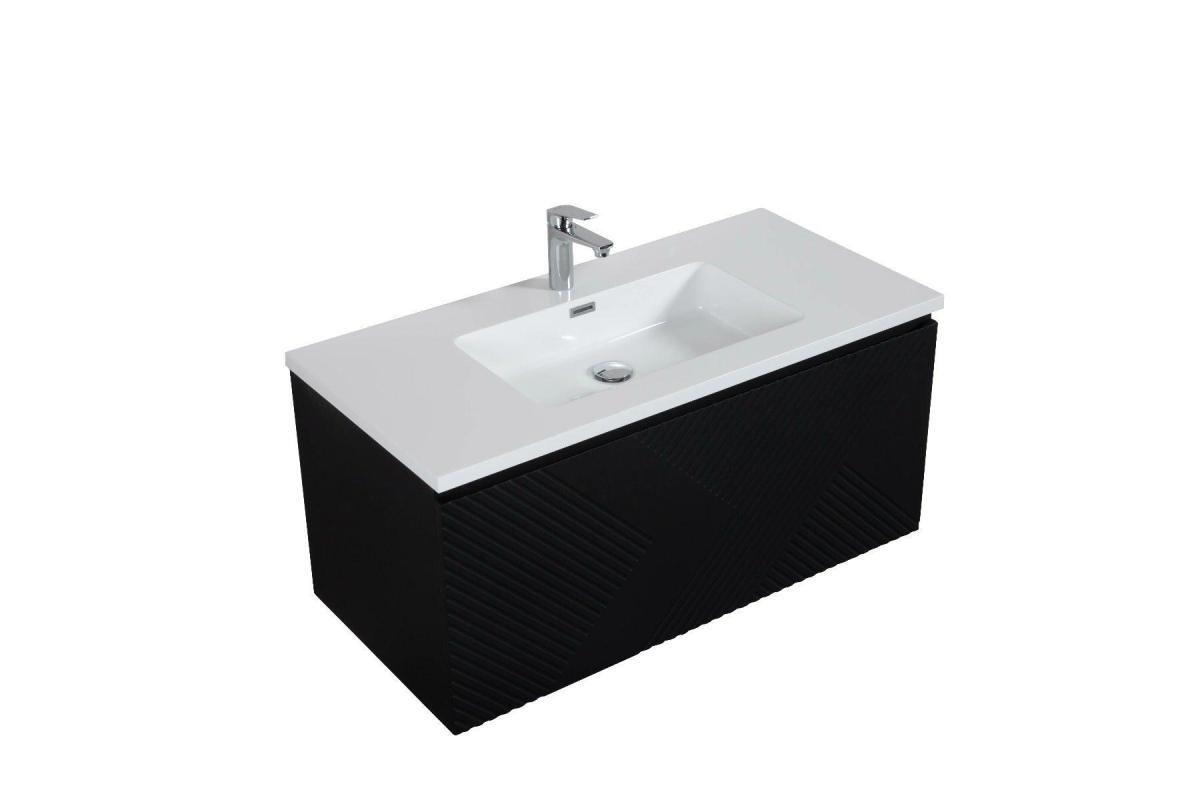 40" Black Wall Mount Bathroom Vanity with White Polymarble Countertop Roxboro – Image 7