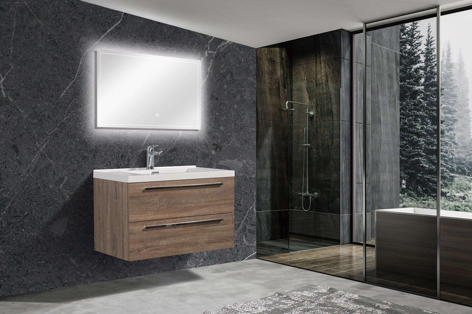 30" Soft Oak Wall Mount Bathroom Vanity with White Polymarble Countertop Sofia – Image 7