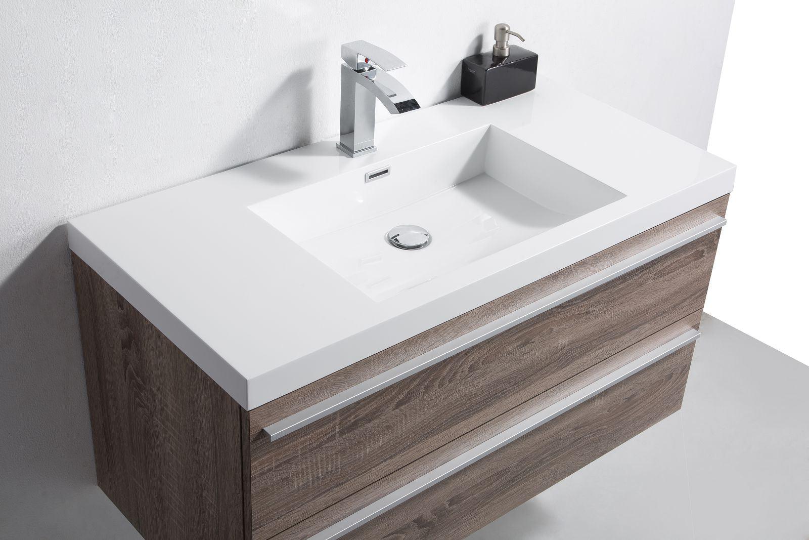 42" Soft Oak Wall Mount Bathroom Vanity with White Polymarble Countertop Sofia - Image 3