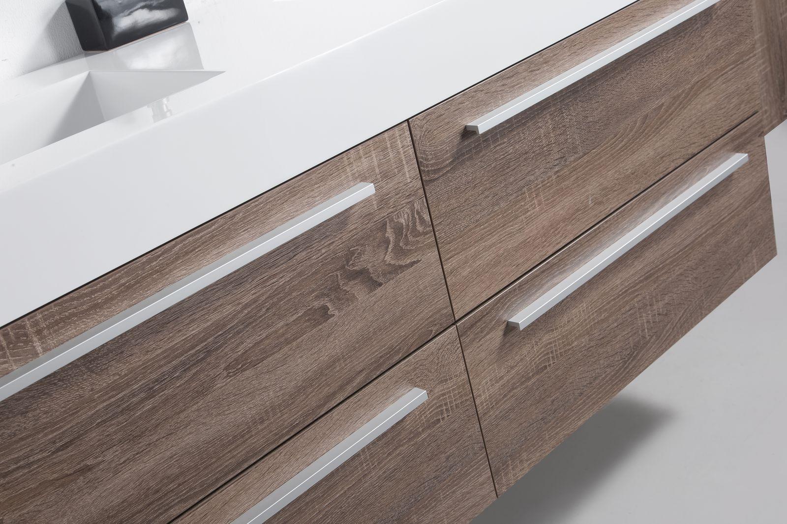 60" Soft Oak Wall Mount Double Sink Bathroom Vanity with White Polymarble Countertop Sofia – Image 5