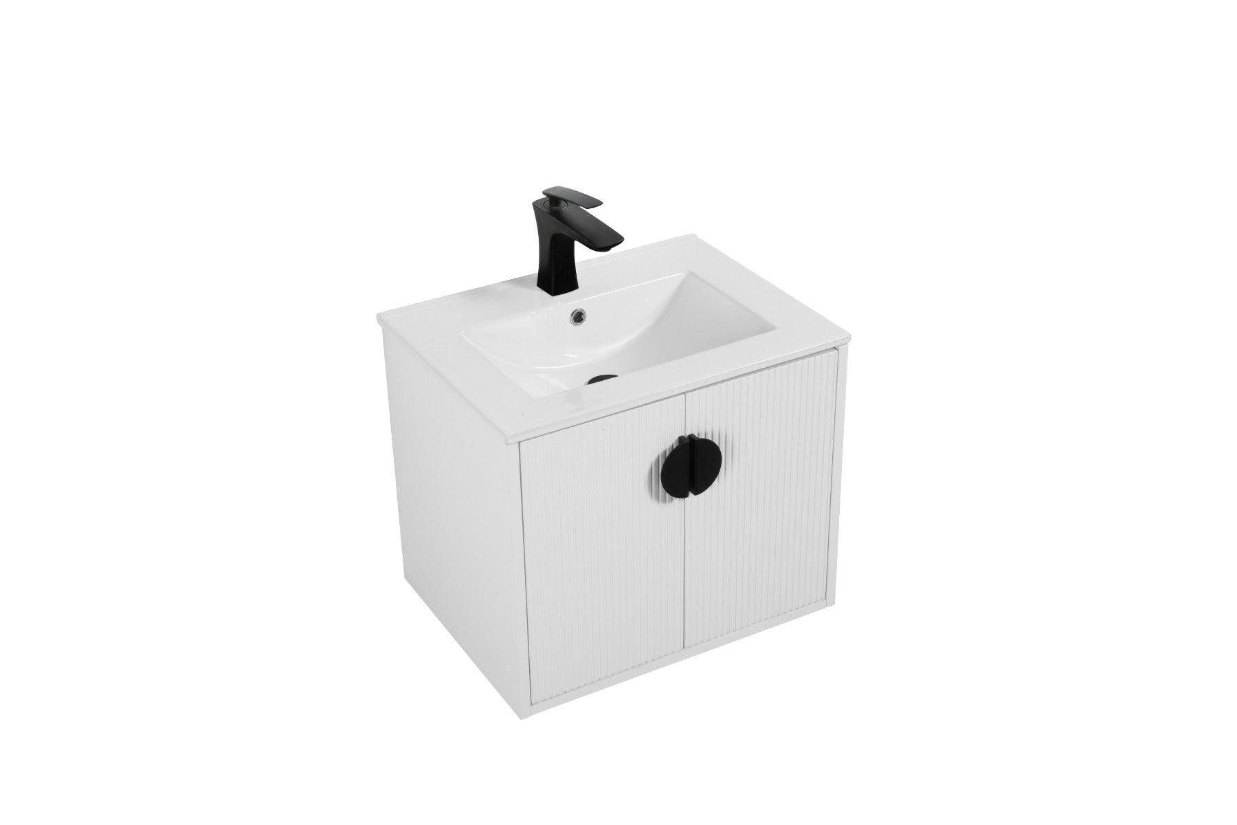 24" White Wall Mount Single Sink Bathroom Vanity with White Ceramic Countertop Sudbury - Image 2