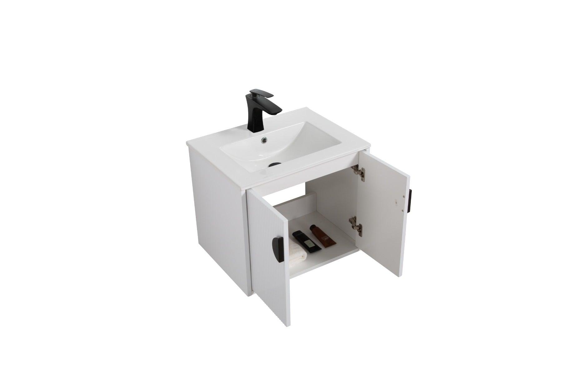 24" White Wall Mount Single Sink Bathroom Vanity with White Ceramic Countertop Sudbury - Image 4