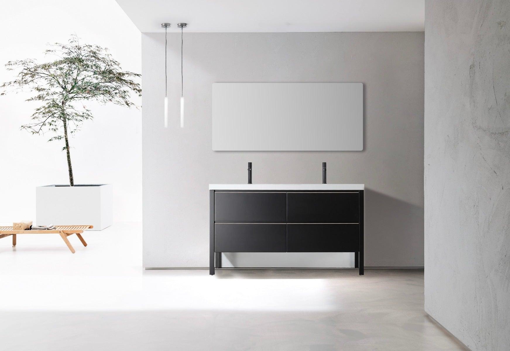 60" Black Freestanding Double Sink Bathroom Vanity with White Quartz Countertop – Image 7