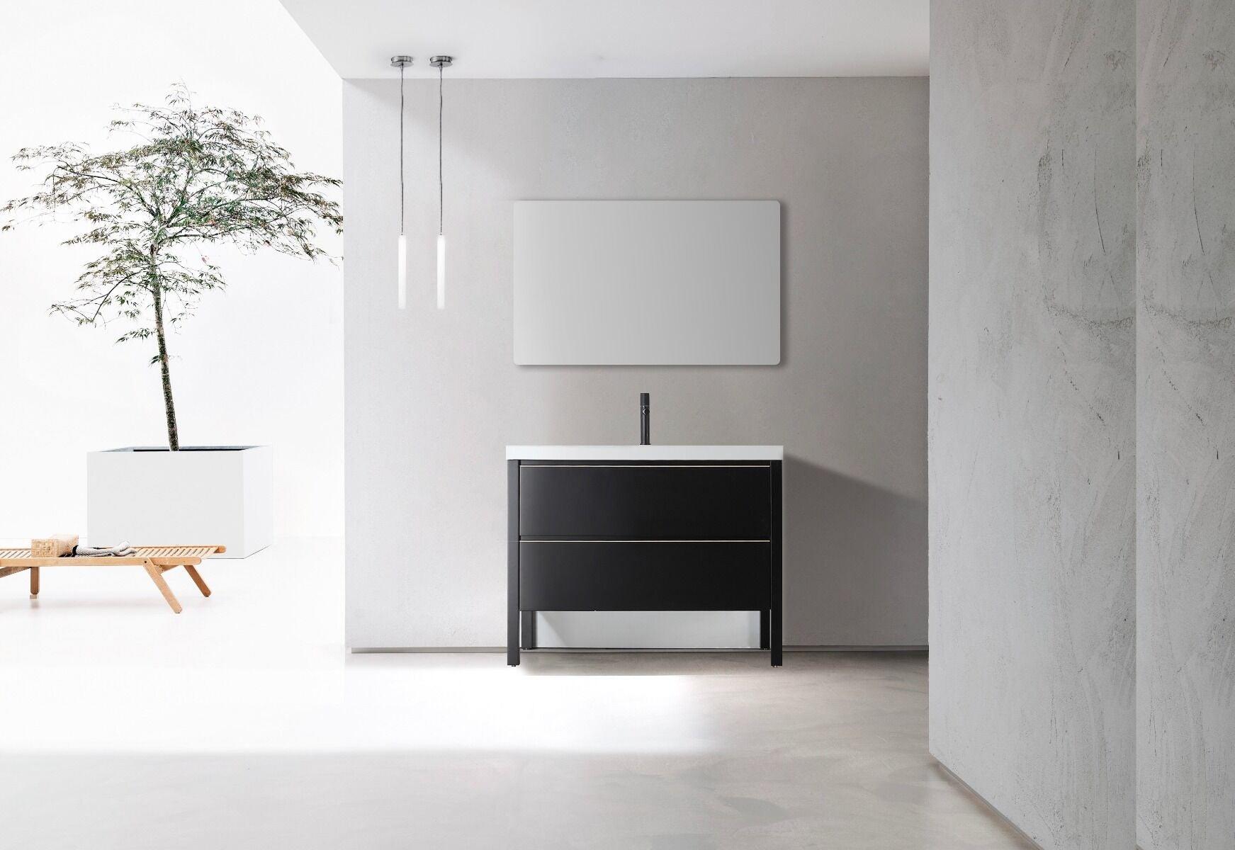 sacramento_scene 42" Black Freestanding Single Sink Bathroom Vanity with White Quartz Countertop - Image 1