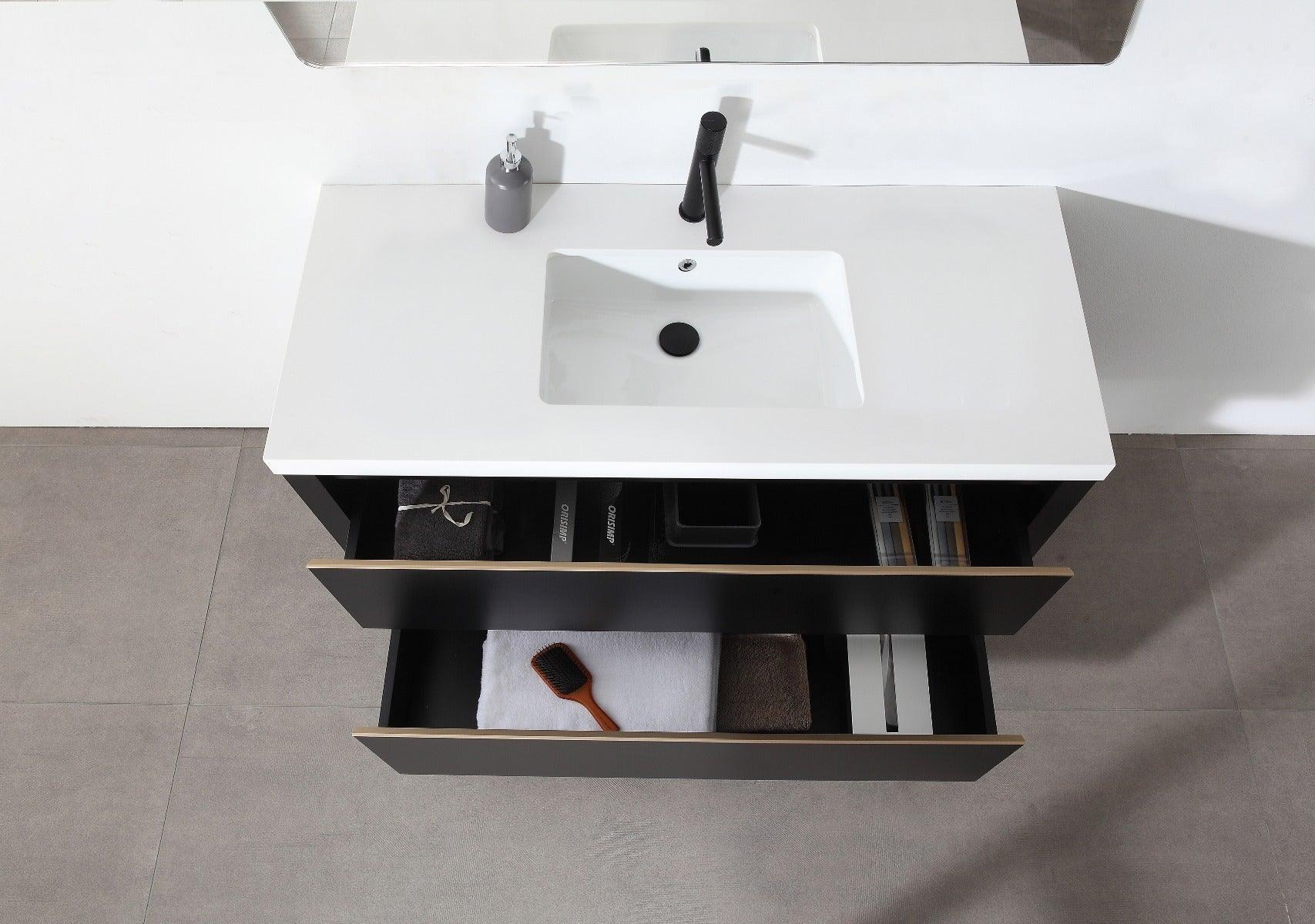 48" Black Freestanding Single Sink Bathroom Vanity with White Quartz Countertop – Image 7