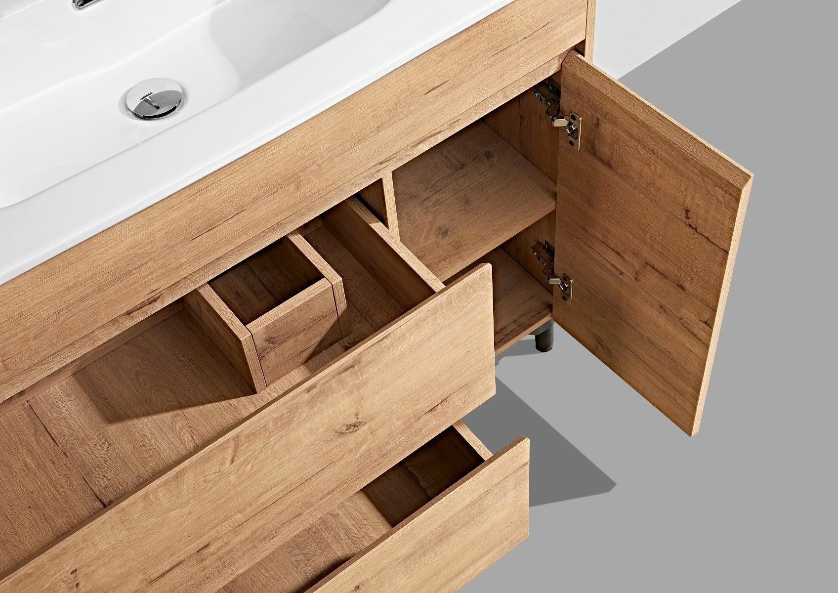 40" Soft Oak Freestanding Bathroom Vanity with White Ceramic Countertop *FREE FAUCET* – Image 7