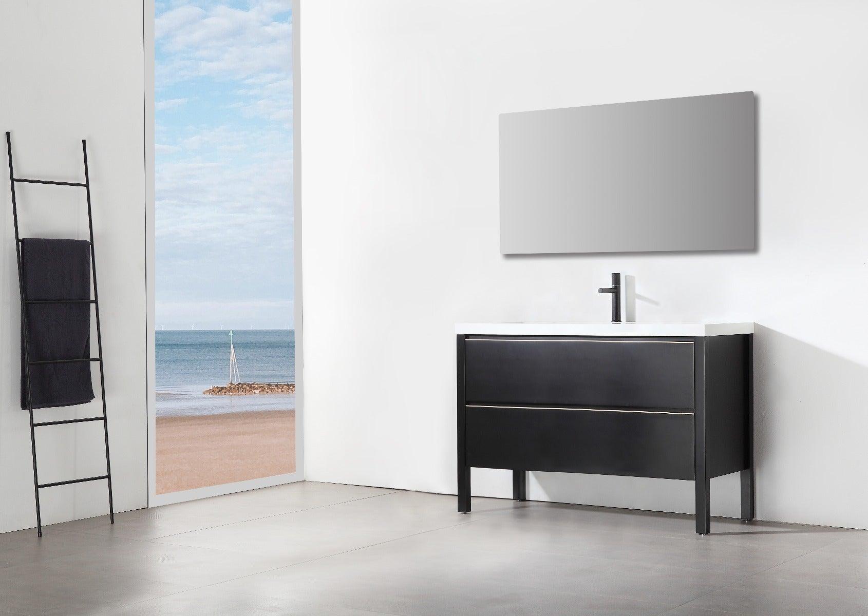 48" Black Freestanding Single Sink Bathroom Vanity with White Quartz Countertop – Image 9