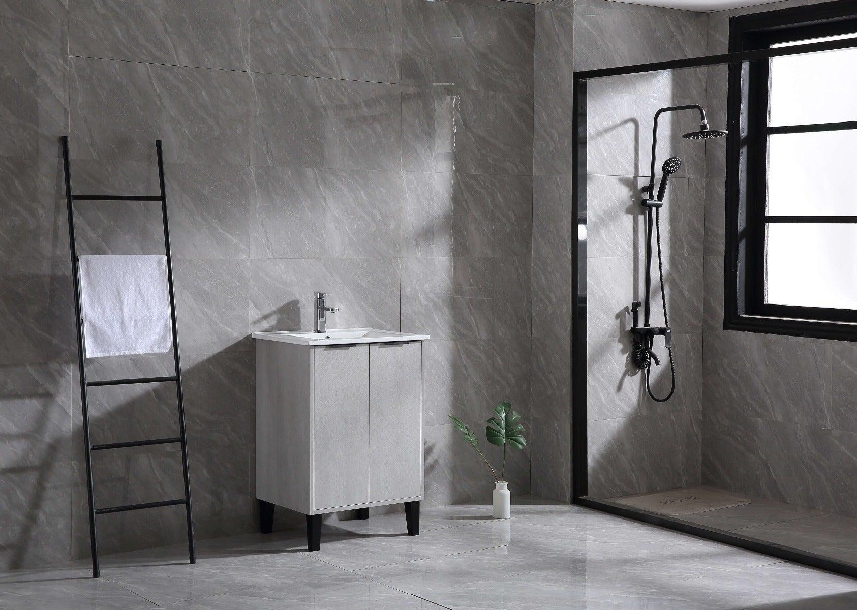 24" Cement Freestanding Bathroom Vanity with White Ceramic Countertop Odessa - Image 3