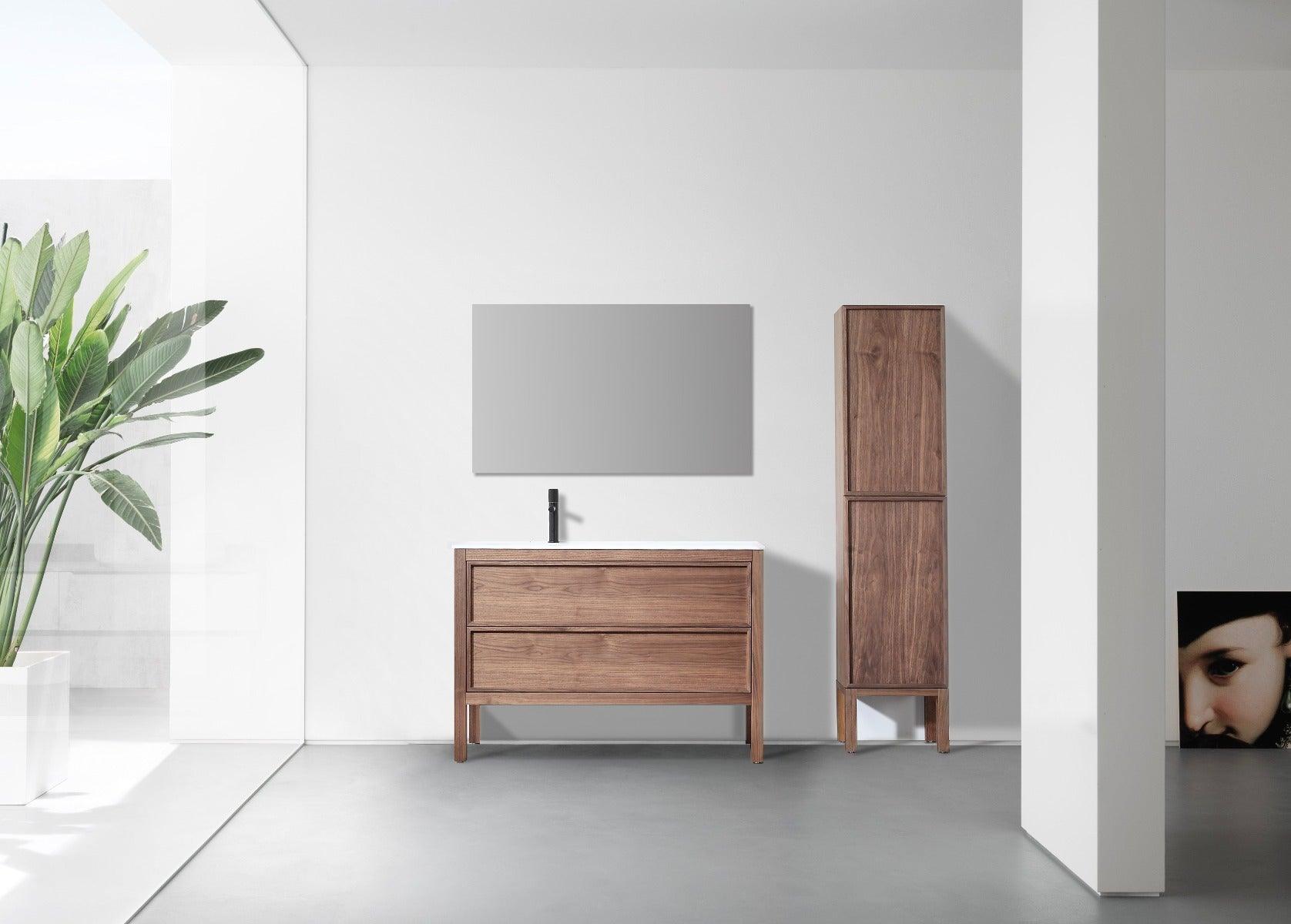 48" Natural Walnut Freestanding Single Sink Bathroom Vanity with White Solid surface Countertop Vista - Image 1