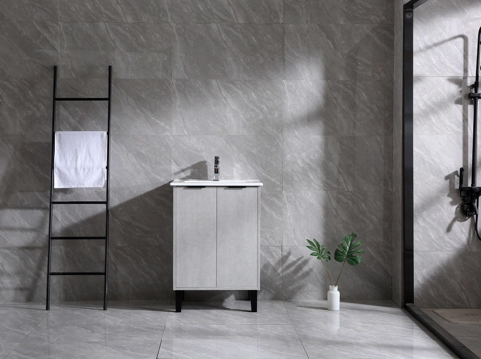 24" Cement Freestanding Bathroom Vanity with White Ceramic Countertop Odessa - Image 1