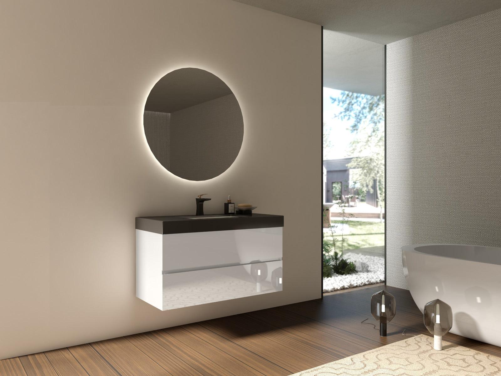 40" White Wall Mount Bathroom Vanity with Black Polymarble Countertop with White Sink - Image 6