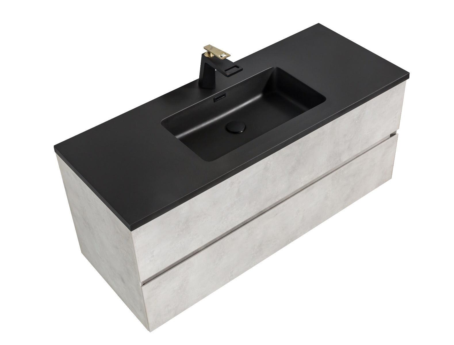 48" Grey Wall Mount Single Sink Bathroom Vanity with Black Engineered Quartz Countertop - Image 4