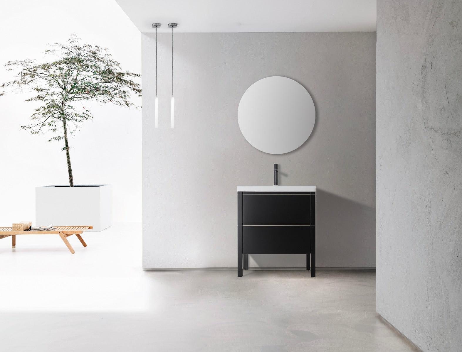 30" Black Freestanding Single Sink Bathroom Vanity with White Quartz Countertop - Image 1