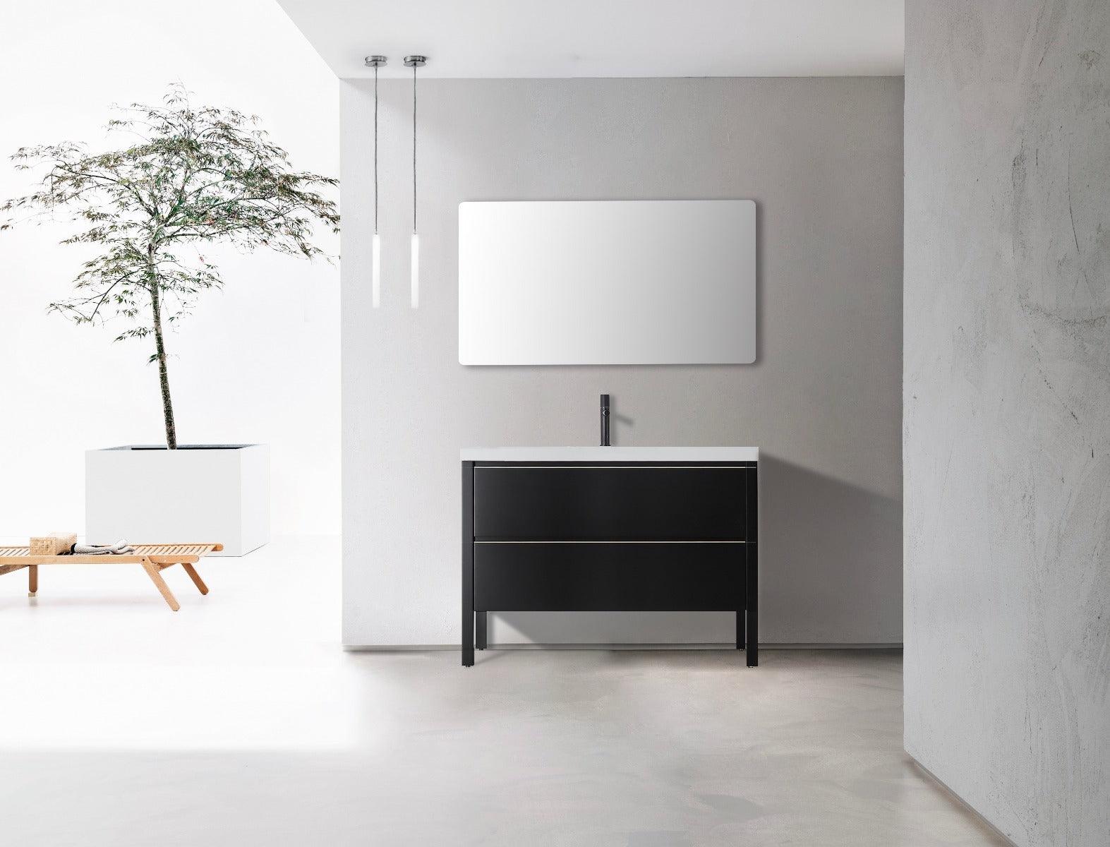 48" Black Freestanding Single Sink Bathroom Vanity with White Quartz Countertop - Image 1