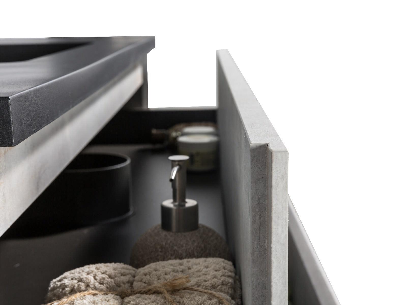 48" Grey Wall Mount Single Sink Bathroom Vanity with Black Engineered Quartz Countertop - Image 6