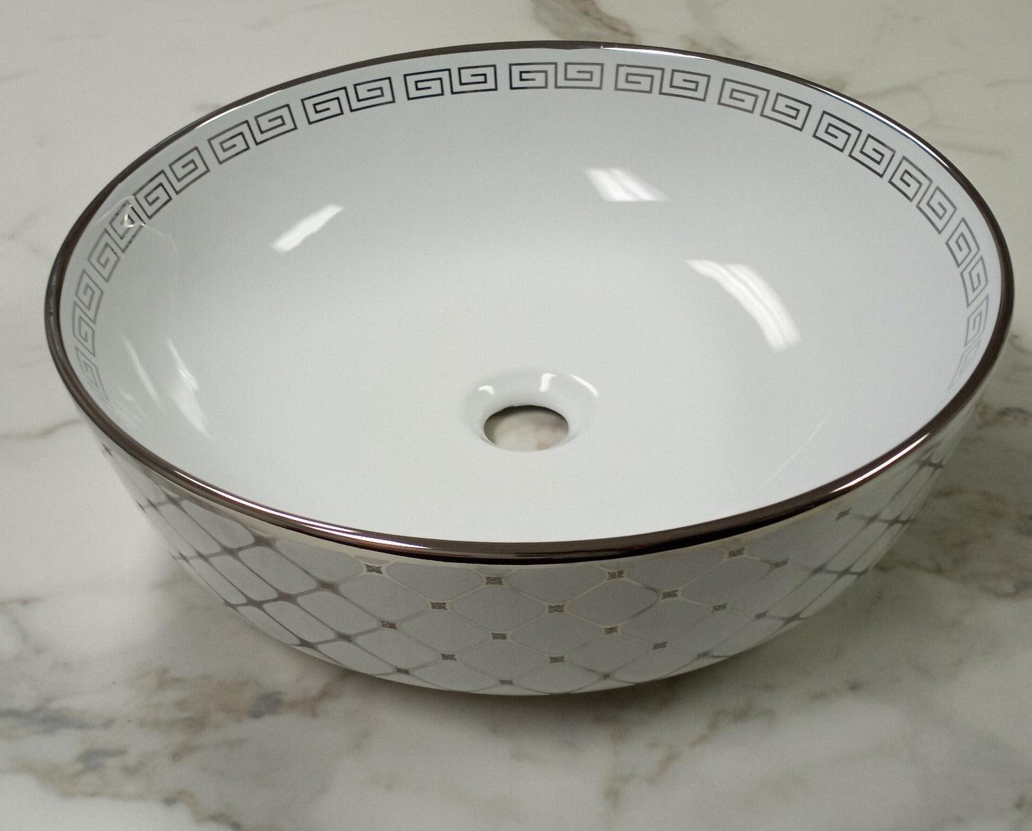 Vessel Sink  Round - G339 White and Silver - Image 1