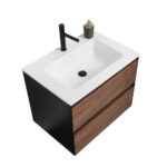 30" Walnut Wall Mount Bathroom Vanity with White Solid surface Countertop - Image 2