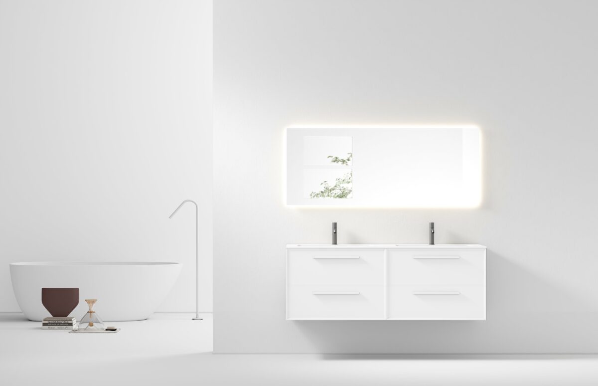 60" White Vanity w/Matte White Solid Surface countertop Double sink Snow White Collection - Combo - Image 1