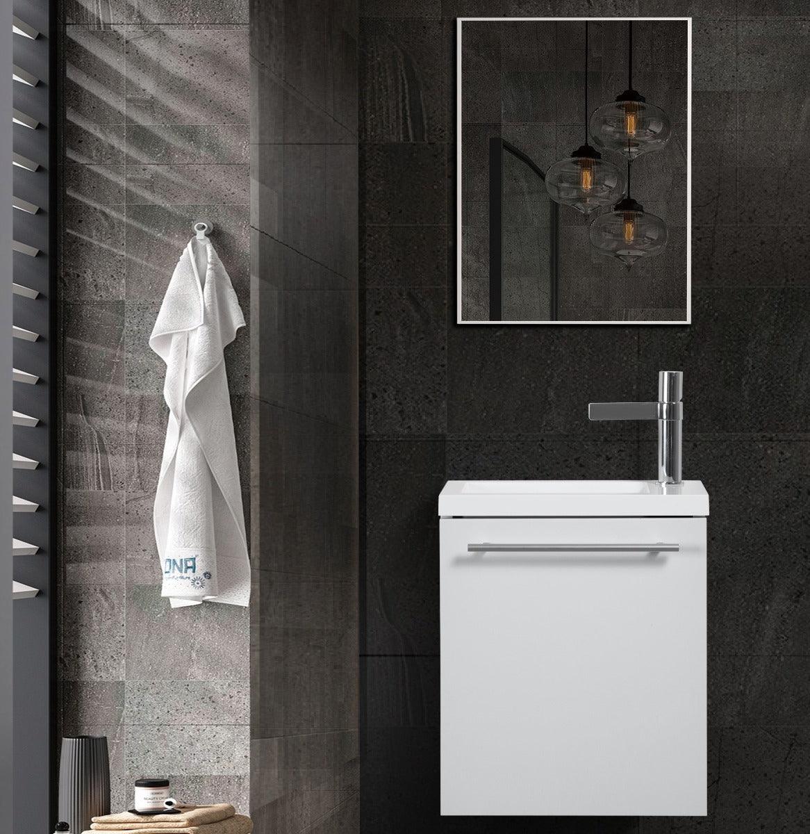 16" White Wall Mount Bathroom Vanity with White Polymarble Countertop Wallie - Image 2