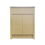 24" Light Oak Freestanding Bathroom Vanity with White Ceramic Countertop - Image 2