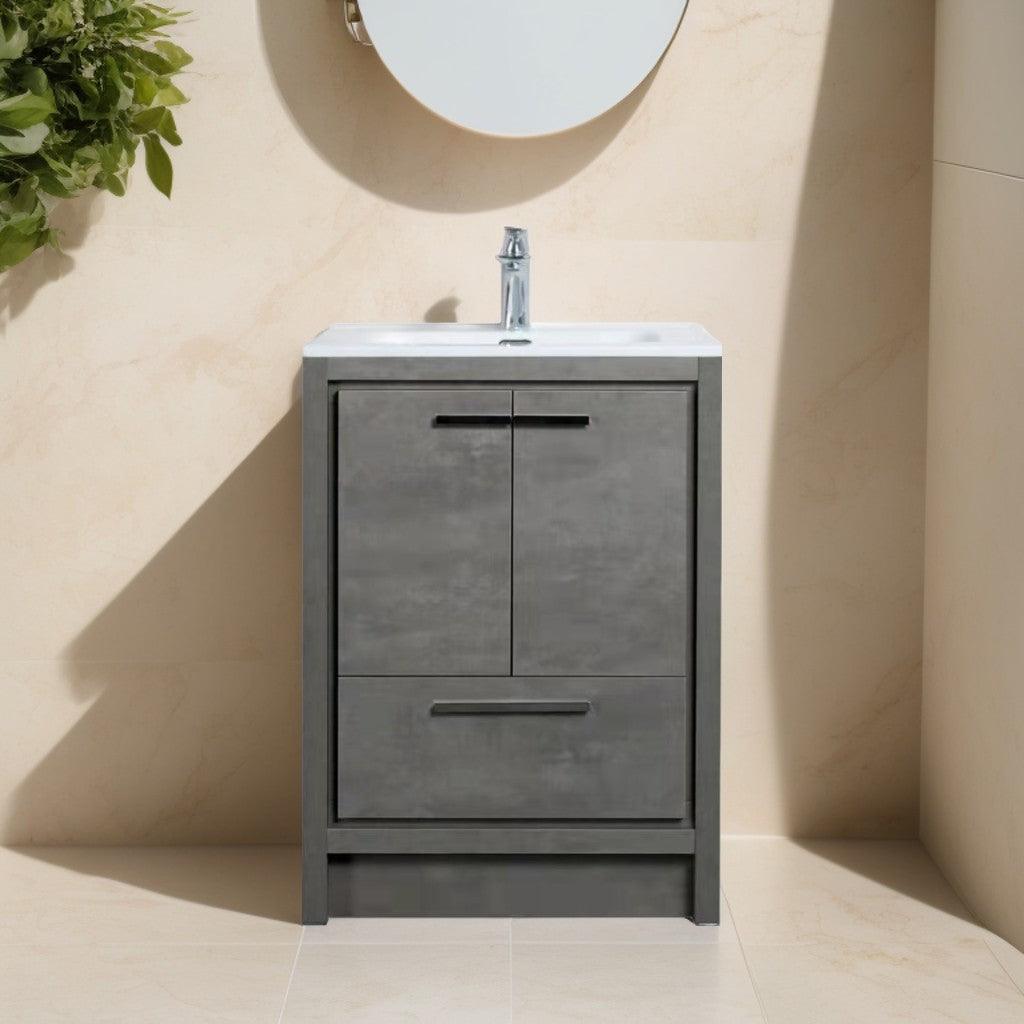 24" Cement Freestanding Bathroom Vanity with White Ceramic Countertop - Image 1