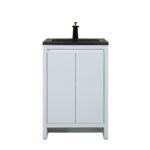 24" Glossy White Freestanding Bathroom Vanity with Black Engineered Quartz Countertop - Image 3