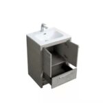 24" Cement Freestanding Bathroom Vanity with White Ceramic Countertop - Image 4