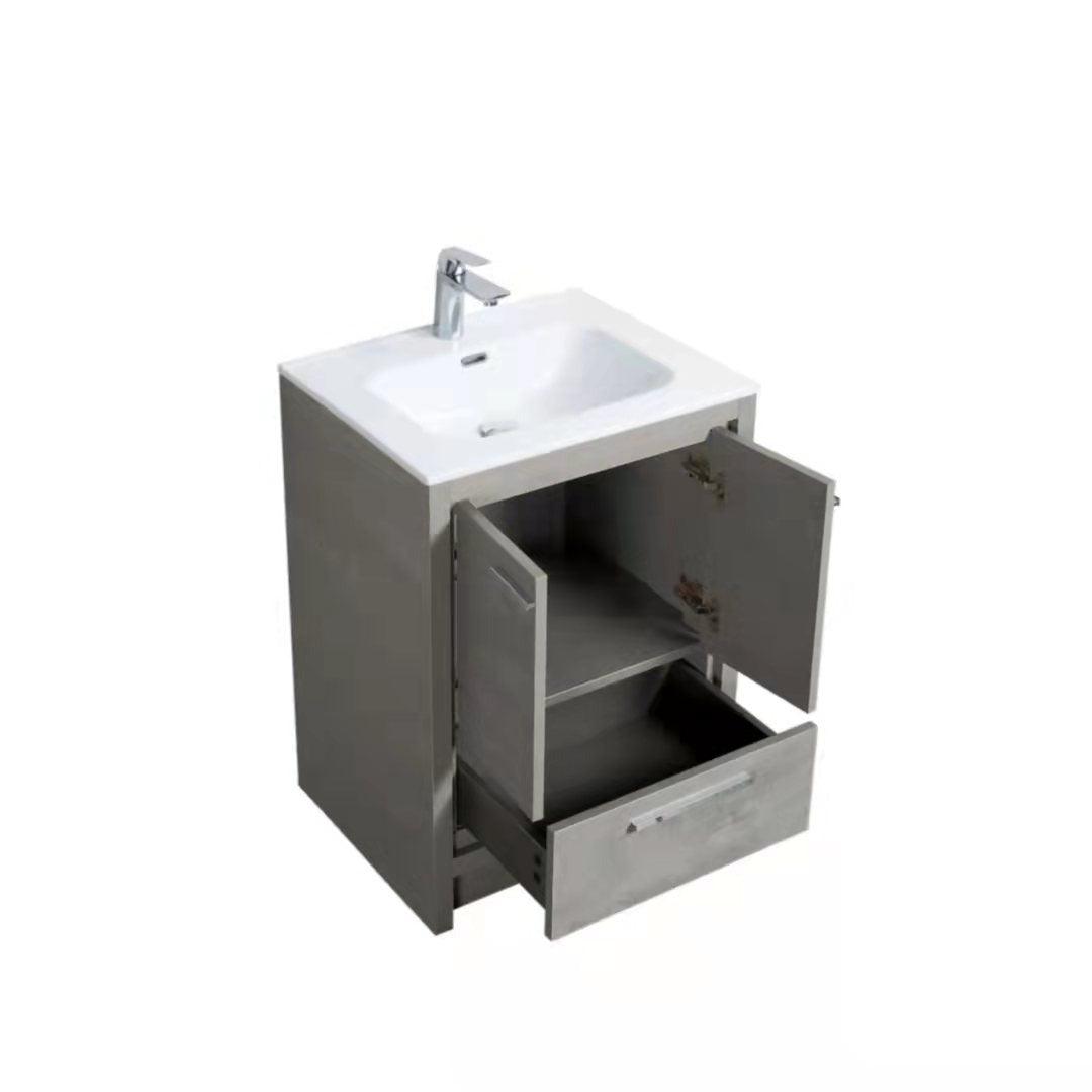 24" Cement Freestanding Bathroom Vanity with White Ceramic Countertop – Image 4