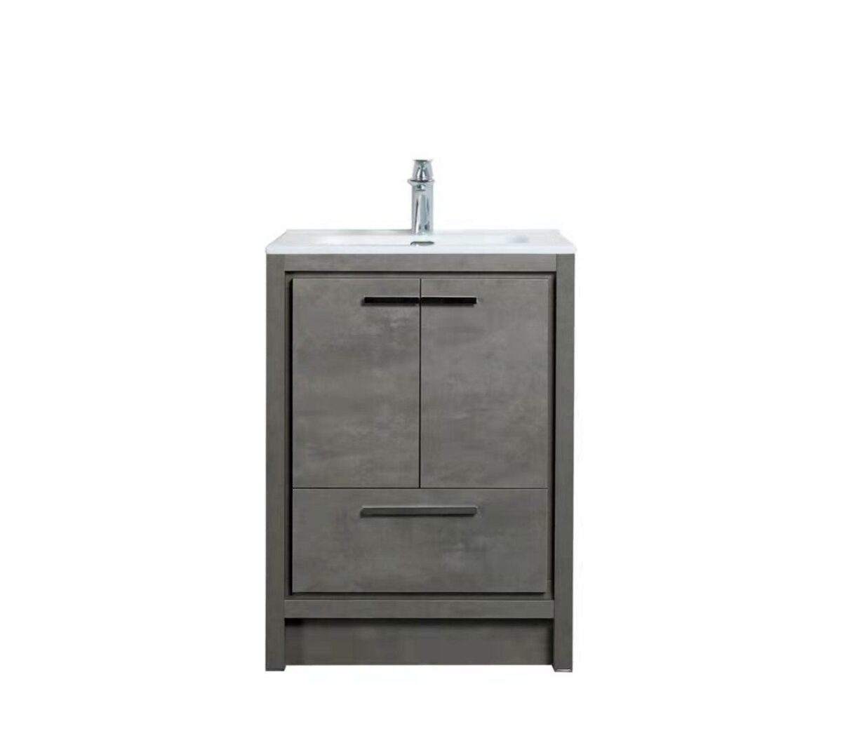 24" Cement Freestanding Bathroom Vanity with White Ceramic Countertop - Image 3