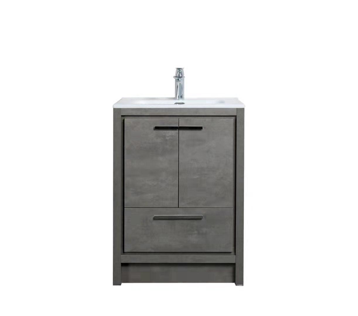 24" Cement Freestanding Bathroom Vanity with White Ceramic Countertop – Image 3