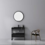 36" Black Oak Freestanding Bathroom Vanity with Black Marble Countertop