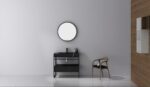 36" Black Oak Freestanding Bathroom Vanity with Black Marble Countertop
