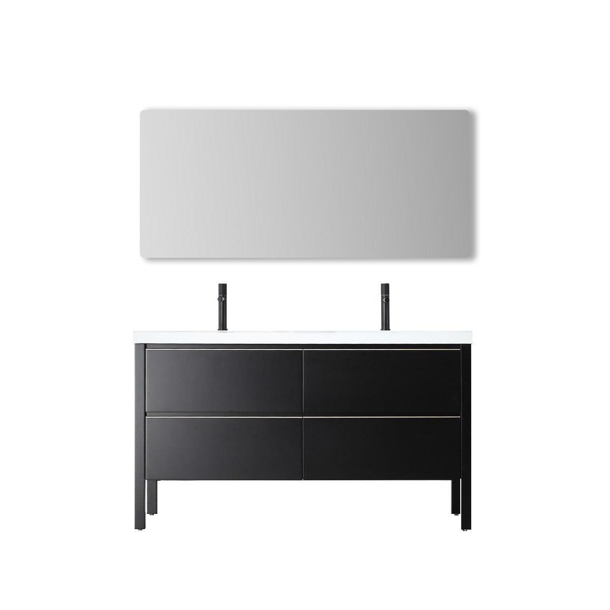 60" Black Freestanding Double Sink Bathroom Vanity with White Quartz Countertop – Image 3