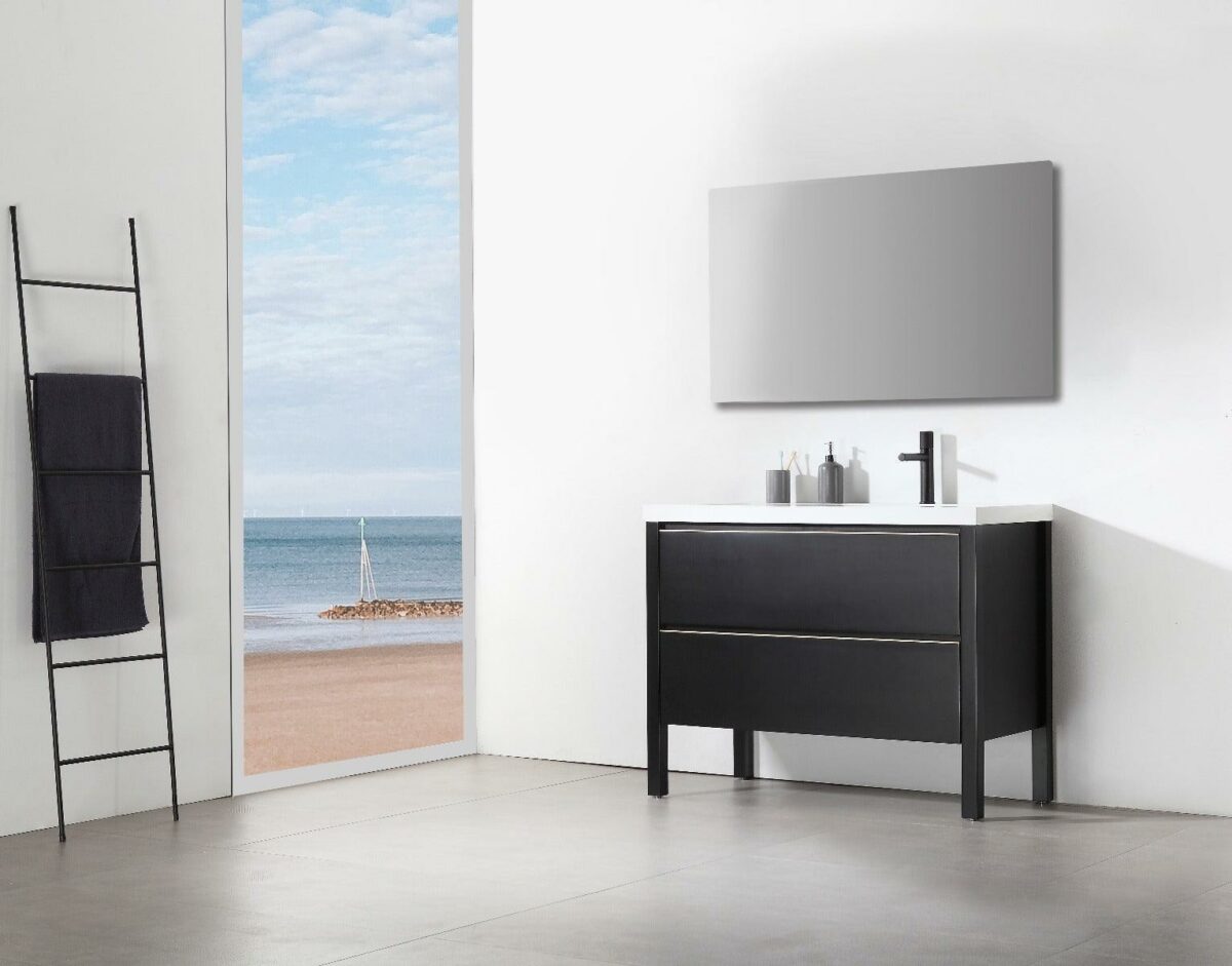 42" Black Freestanding Single Sink Bathroom Vanity with White Quartz Countertop – Image 6