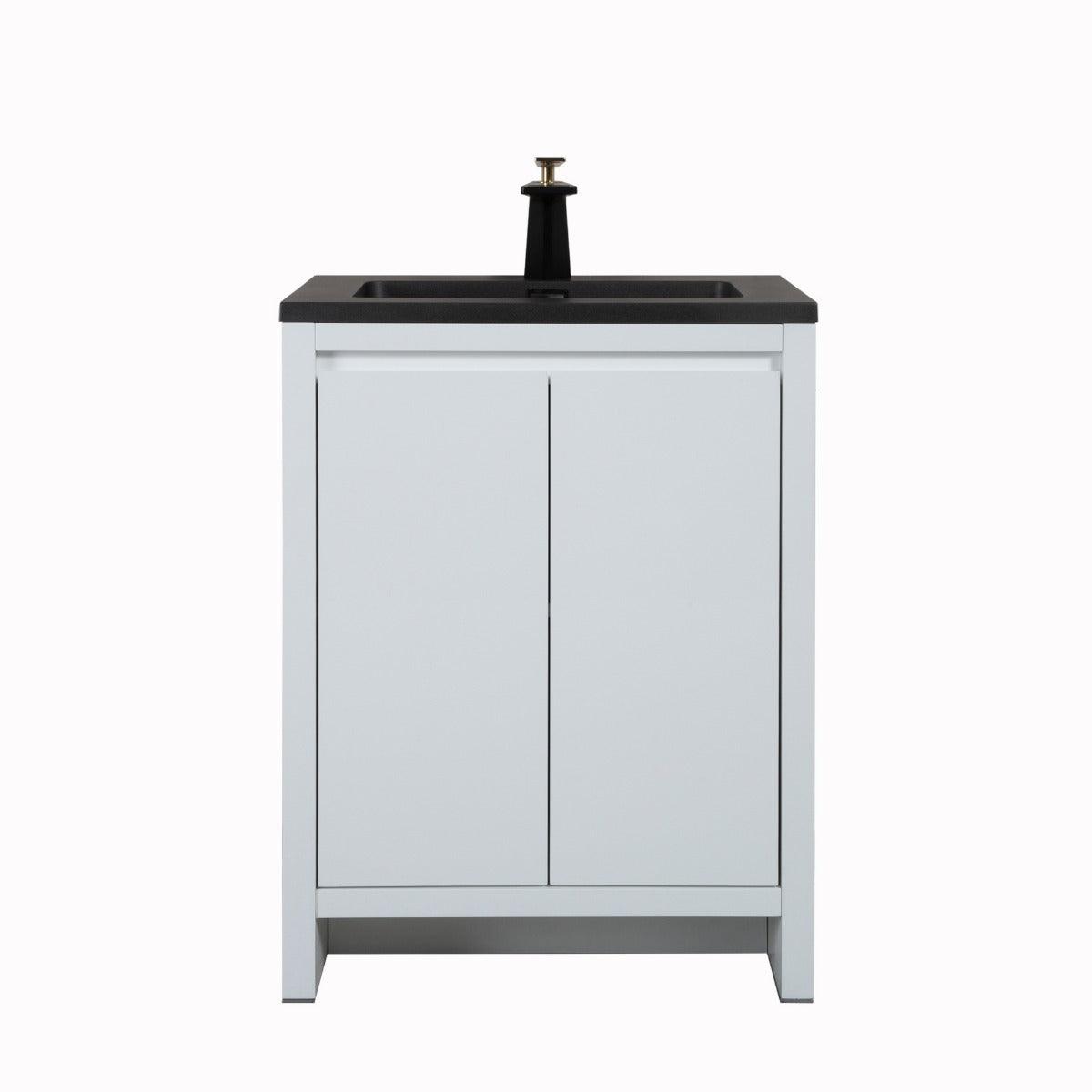 30" Glossy White Freestanding Bathroom Vanity with Black Engineered Quartz Countertop – Image 2