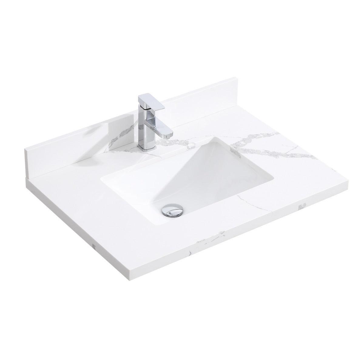 30" White Freestanding Bathroom Vanity with Calcutta Quartz Countertop – Image 8