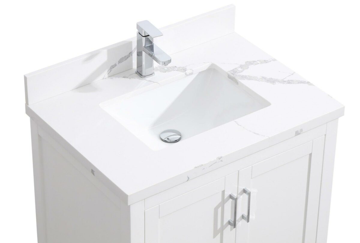 30" White Freestanding Bathroom Vanity with Calcutta Quartz Countertop - Image 7