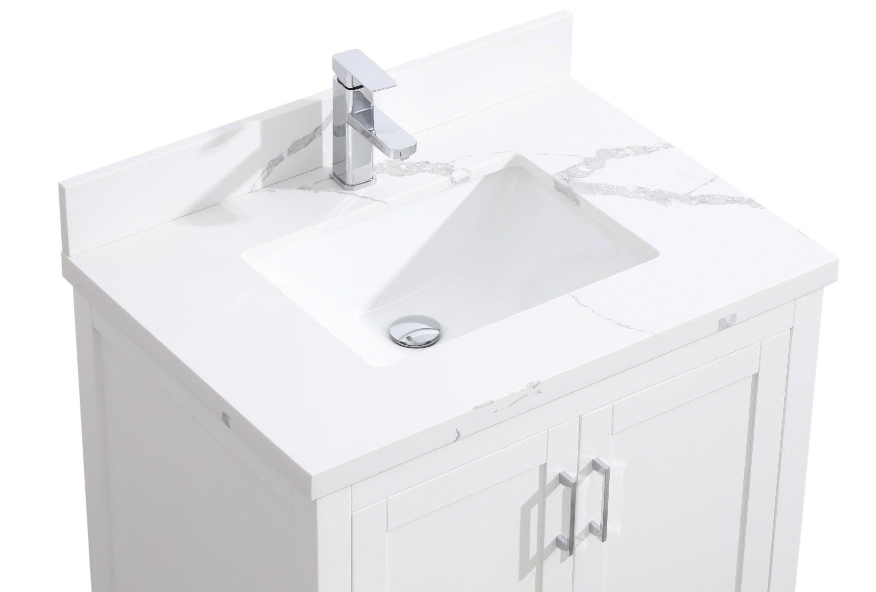 30" White Freestanding Bathroom Vanity with Calcutta Quartz Countertop – Image 7