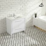 36" Glossy White Freestanding Bathroom Vanity with White Ceramic Countertop - Image 3