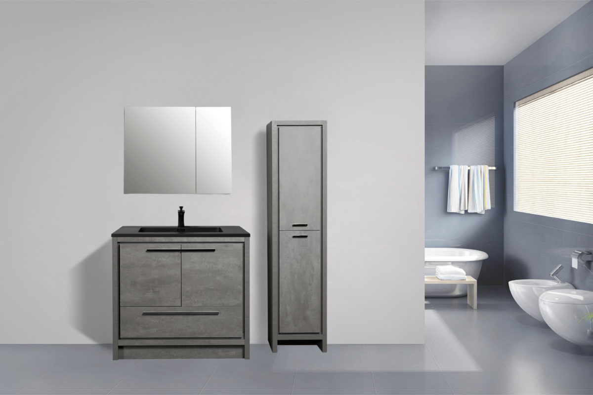 36" Cement Freestanding Bathroom Vanity with Black quartz engineered countertop - Image 3