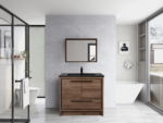 36" Walnut Freestanding Bathroom Vanity with Black Engineered Quartz Countertop