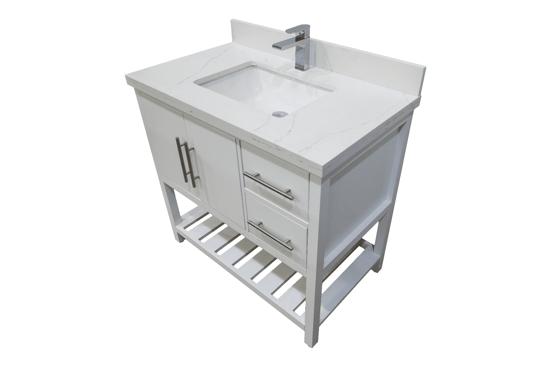 36" White Freestanding Single Sink Bathroom Vanity with Calcutta Quartz Countertop Fiory – Image 4