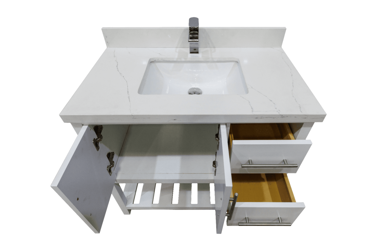 36" White Freestanding Single Sink Bathroom Vanity with Calcutta Quartz Countertop Fiory - Image 5