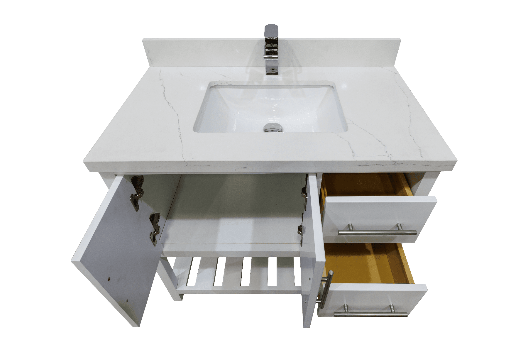 36" White Freestanding Single Sink Bathroom Vanity with Calcutta Quartz Countertop Fiory – Image 5