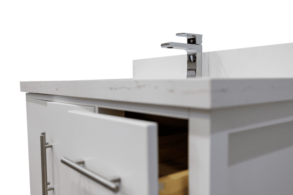 36" White Freestanding Single Sink Bathroom Vanity with Calcutta Quartz Countertop Fiory - Image 6