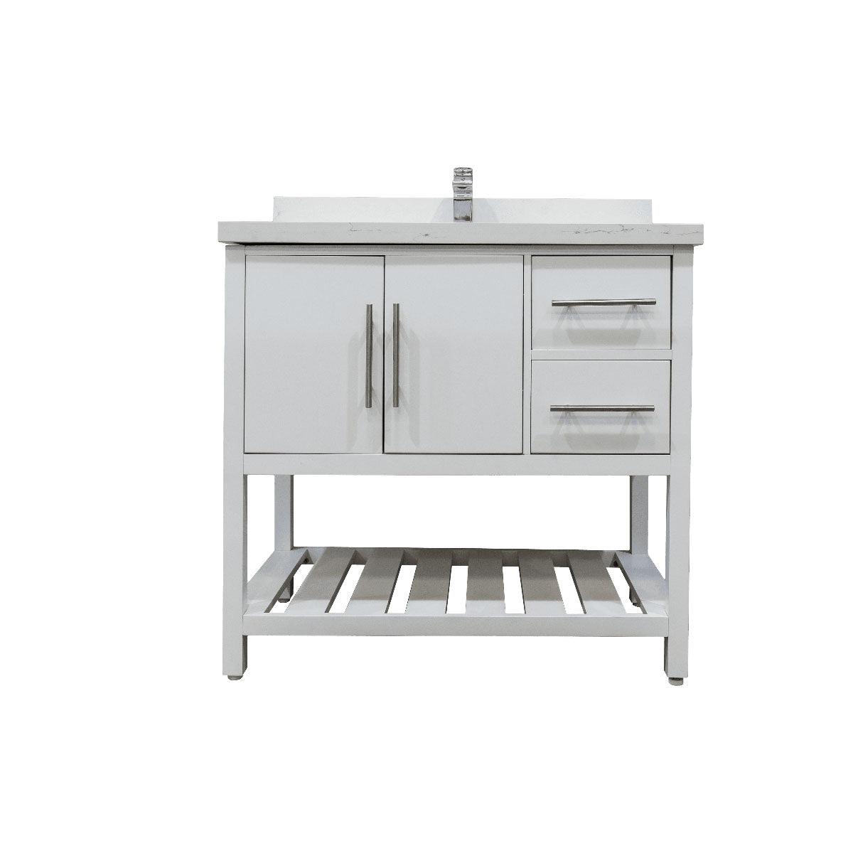 36" White Freestanding Single Sink Bathroom Vanity with Calcutta Quartz Countertop Fiory – Image 2