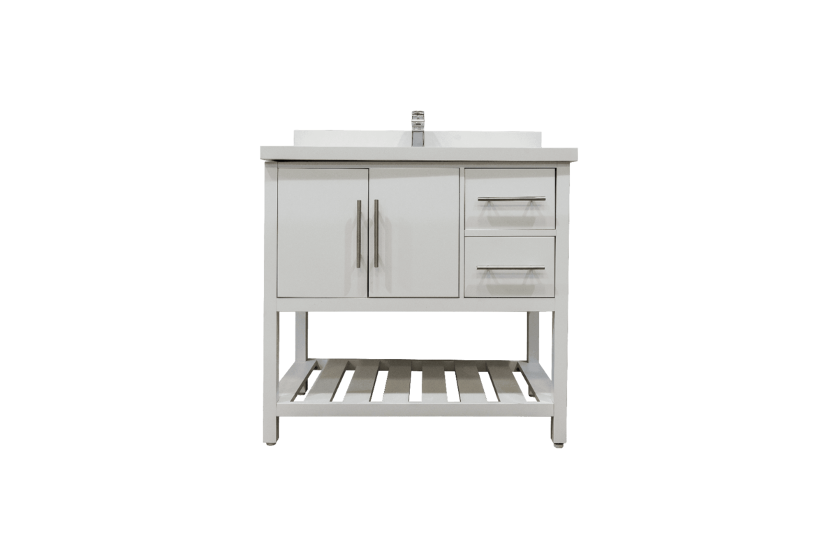 36" White Freestanding Single Sink Bathroom Vanity with Snow White Quartz Countertop Fiory - Image 3