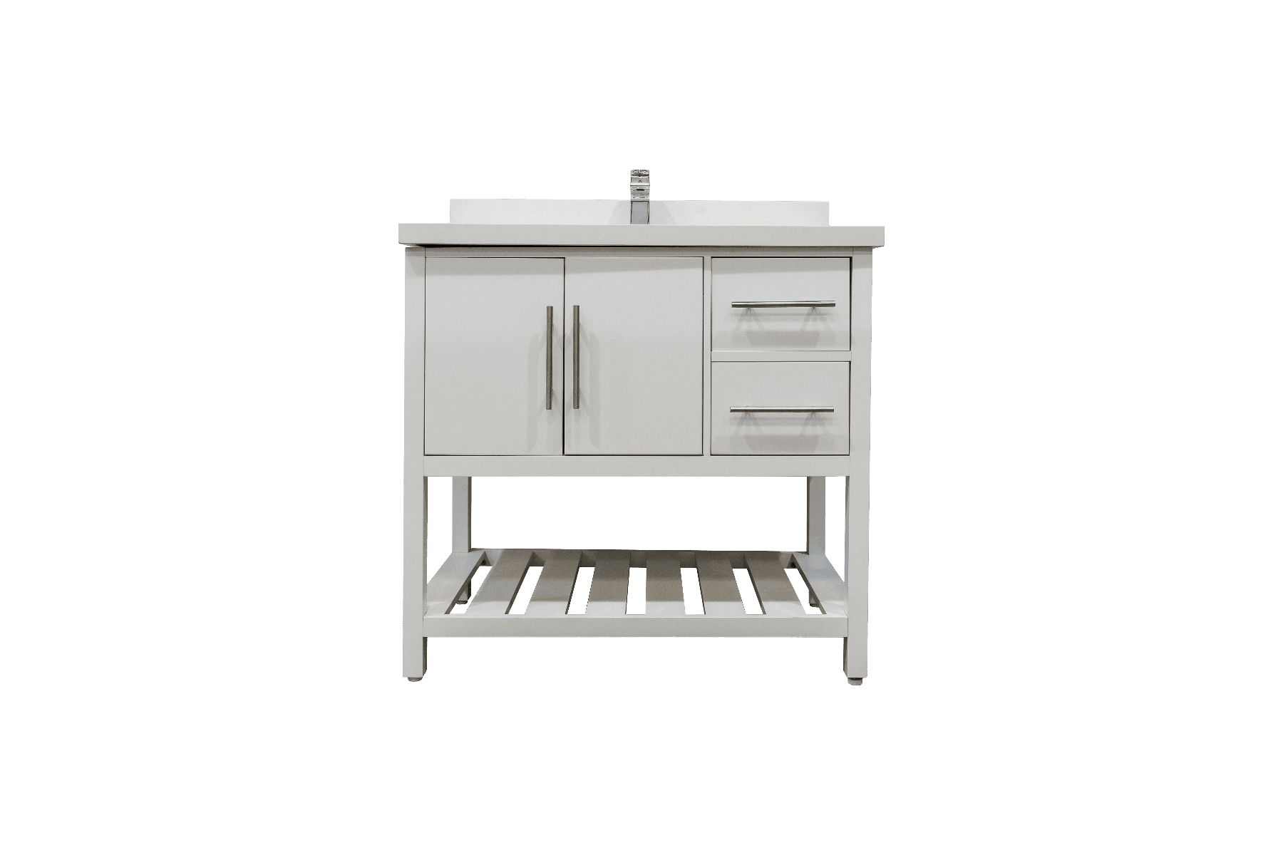 36" White Freestanding Single Sink Bathroom Vanity with Snow White Quartz Countertop Fiory - Image 3