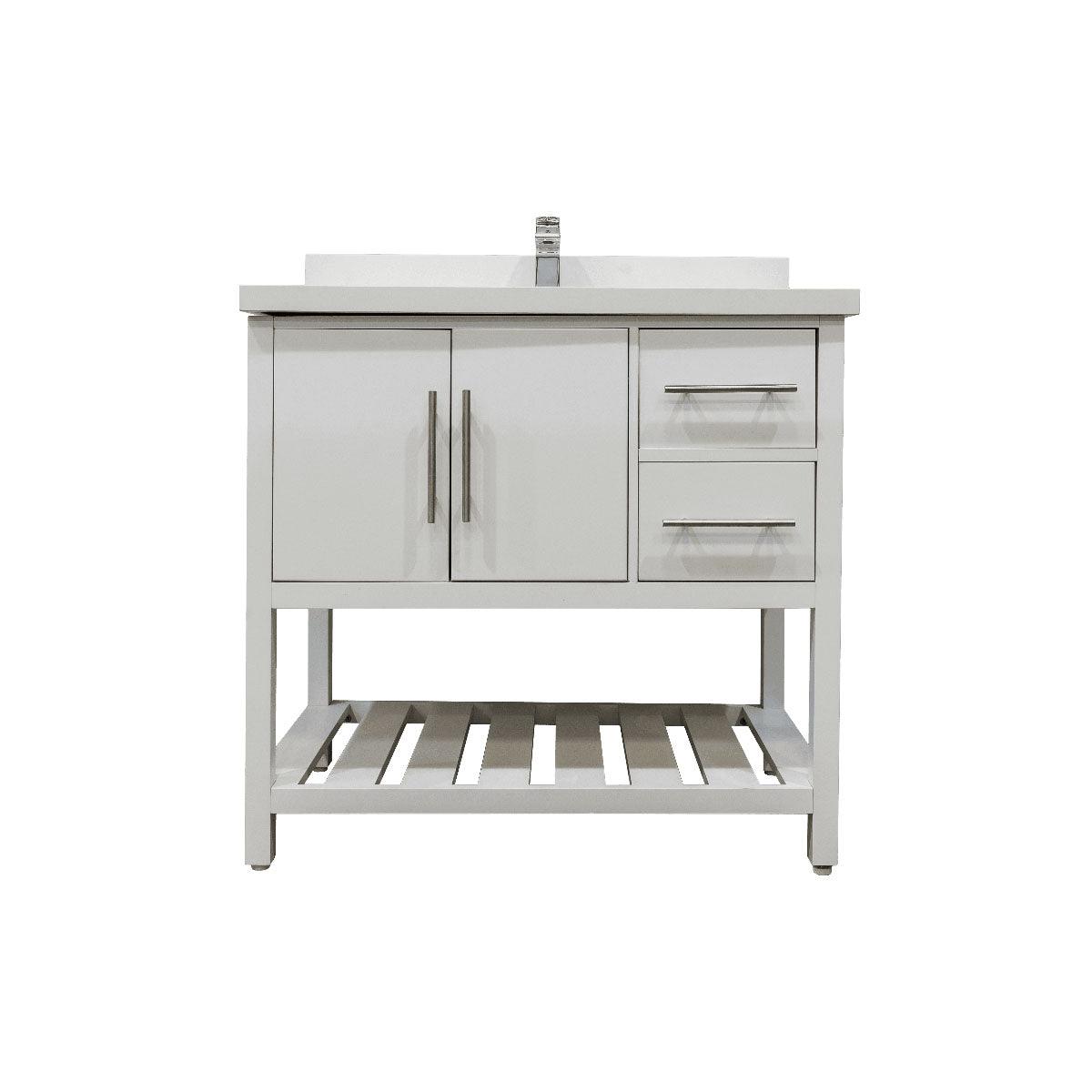 36" White Freestanding Single Sink Bathroom Vanity with Snow White Quartz Countertop Fiory - Image 2