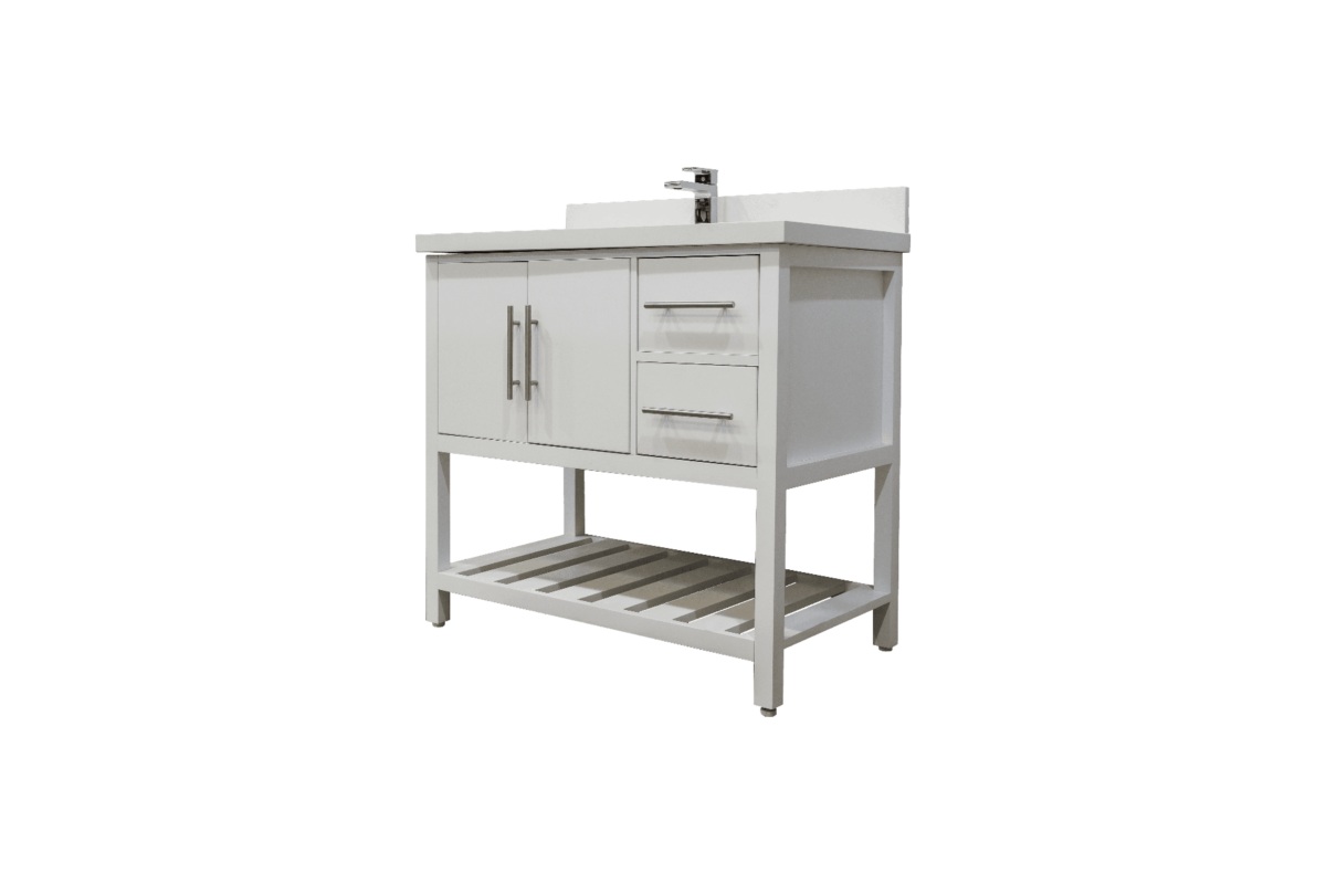 36" White Freestanding Single Sink Bathroom Vanity with Snow White Quartz Countertop Fiory - Image 4